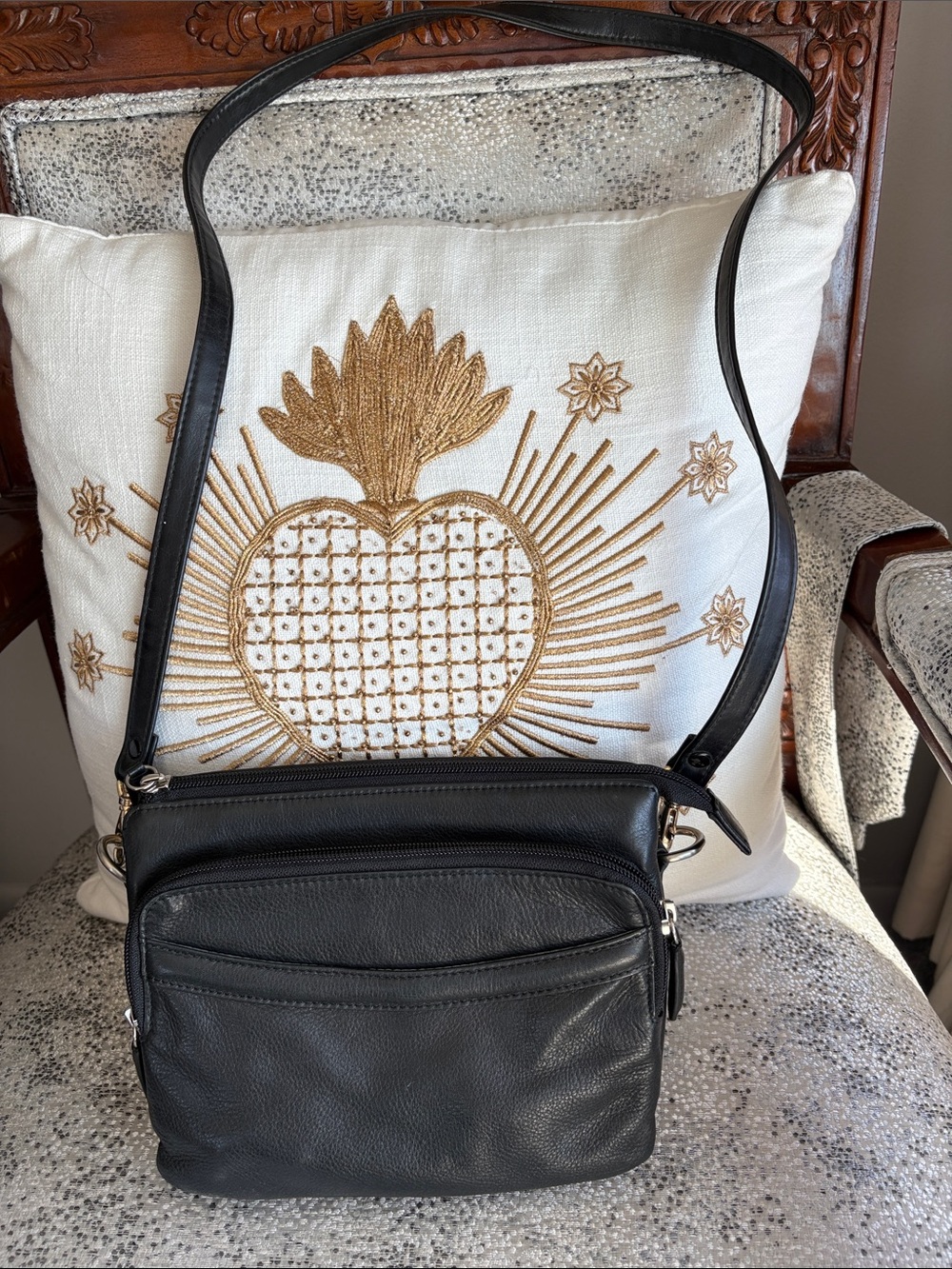 Black Leather Crossbody Bag by